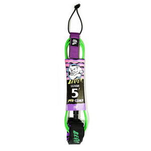 Beater 5' Pro Comp Leash - Green & Purple
